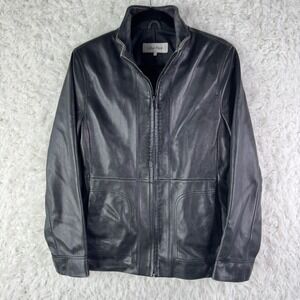 Calvin Klein Soft Black Leather Jacket Zip Front Collar Blazer Coat Distressed S